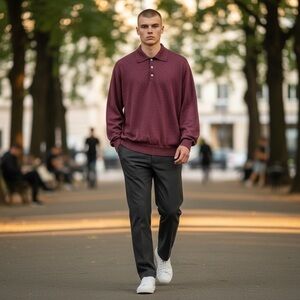 EUC Lacoste 100% Merino Wool Sweater Polo Style Maroon Men’s XL Made in Italy